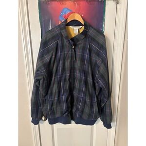Izod Club Mens XL Vintage Plaid Bomber Jacket Navy Green Full Zip Windbreaker